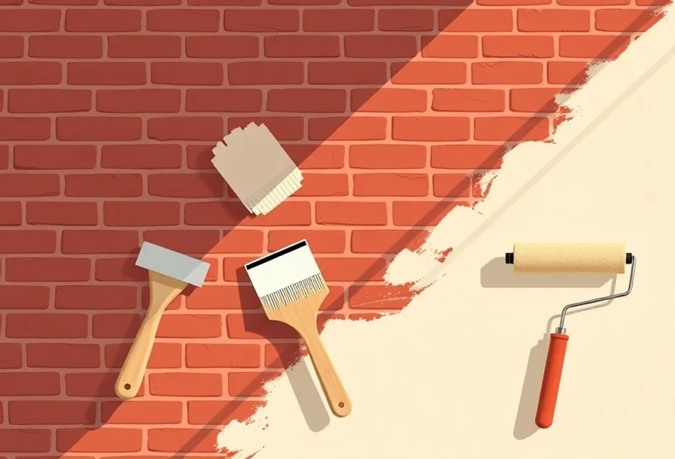Outils de peinture disposés dans l'ordre des étapes du chantier