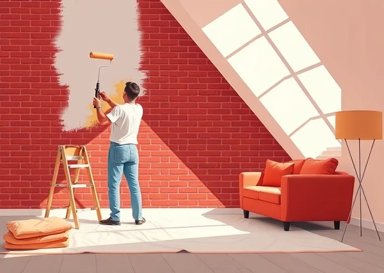 Peintre appliquant la peinture au rouleau sur un mur de salon